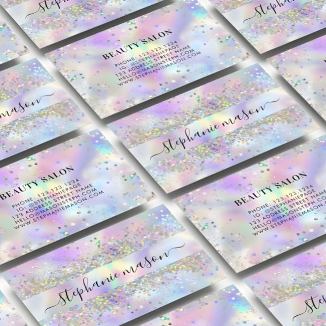 Holographic Glitter Beauty Salon Business Card (Creator Uploaded)