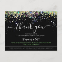 Holographic Glitter Black Elegant Thank You Card