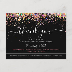 Holographic Glitter Black Elegant Thank You Card