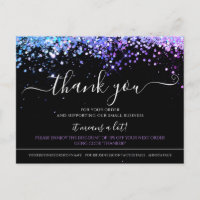 Holographic Glitter Black Elegant Thank You Card