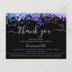 Holographic Glitter Black Elegant Thank You Card