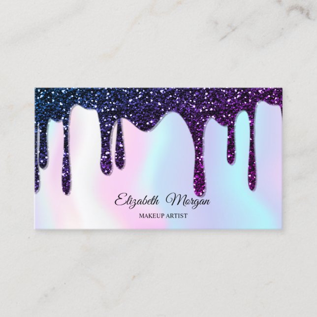 Holographic Glitter Drips Elegant Professional Business Card (Front)