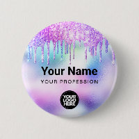 Holographic Glitter Drips Employee Logo Name Tag