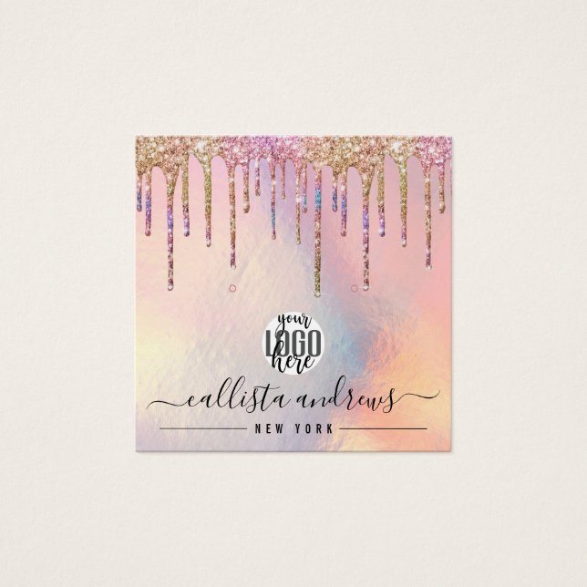 Holographic Glitter Drips Logo Earring Display (Front)