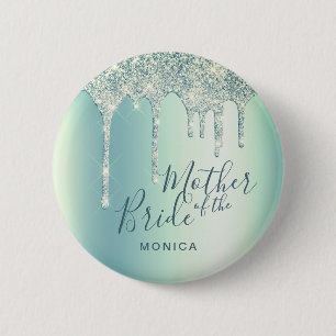 Holographic glitter drips mother of the bride 6 cm round badge
