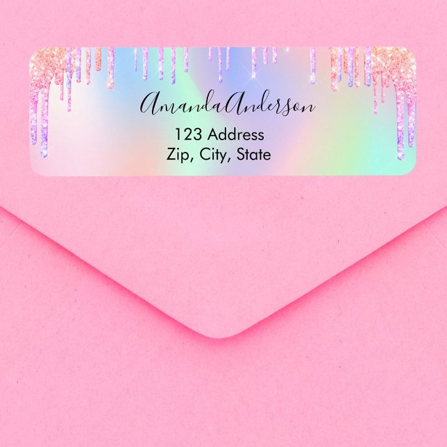Holographic glitter drips unicorn return address (Creator Uploaded)