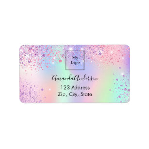 Holographic glitter dust business return address label