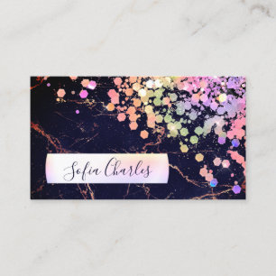 Holographic Glitter Dust Sparkling Black Marble Business Card