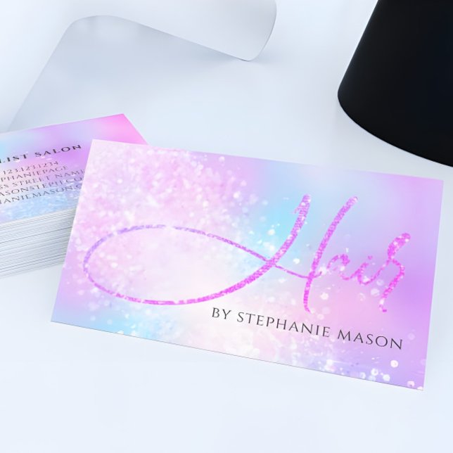 Holographic Glitter Girly Hair Business Card (Creator Uploaded)
