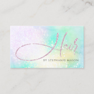 Holographic Glitter Girly Hair Green Business Card
