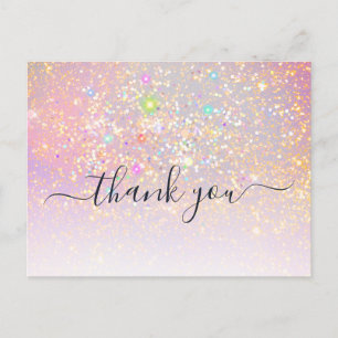 Holographic Glitter Glam Elegant Sparkle Thank You Postcard