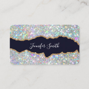 Holographic Glitter Gold Agate Modern Elegant Business Card