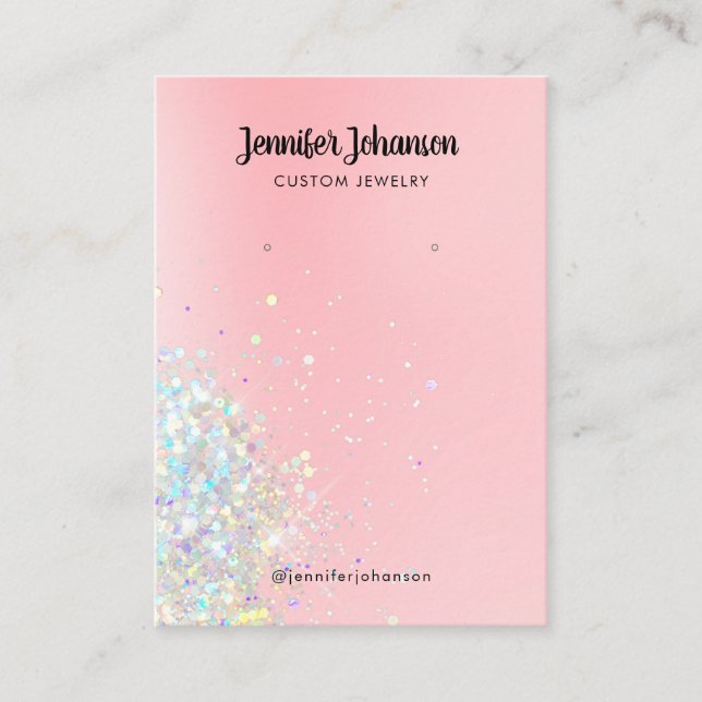 Holographic glitter jewellery holder earrings Pink Business Card (Front)