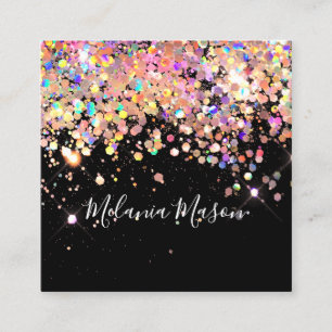 Holographic Glitter Makeup Artist Black Elegant Square Business Card