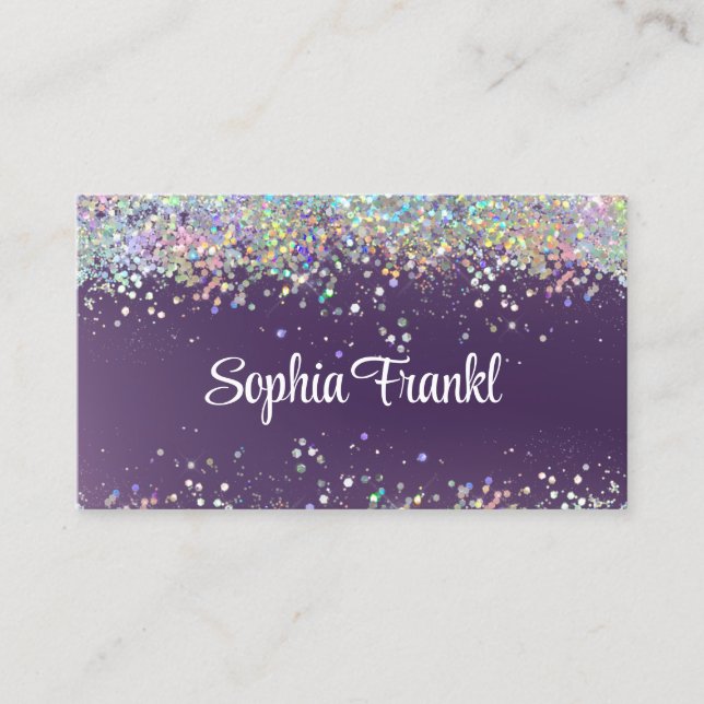 Holographic Glitter Makeup Artist Elegant Purple Business Card (Front)