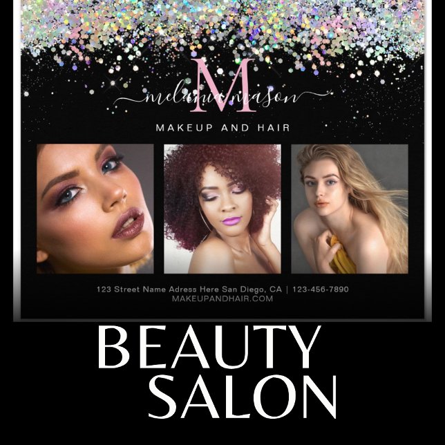 Holographic Glitter Makeup Artist Photo Black Flyer (Creator Uploaded)