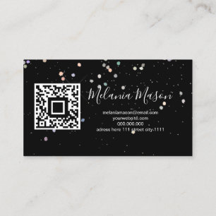 Holographic Glitter Makeup Artist QR Code Black Business Card