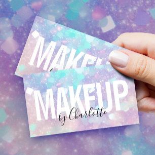Holographic Glitter Makeup Artist QR Code Business Card