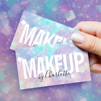 Holographic Glitter Makeup Artist QR Code Business Card