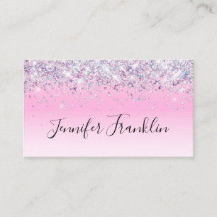Holographic Glitter Makeup Artist Script Pink Business Card