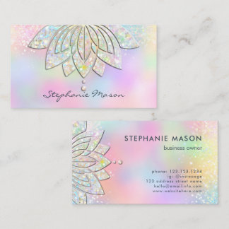 Holographic Glitter Mandala Lotus Flower Business Card
