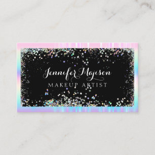 Holographic Glitter Modern Beauty Salon Black Business Card
