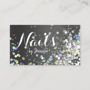 Holographic Glitter Nail Salon Elegant Black Chic Business Card