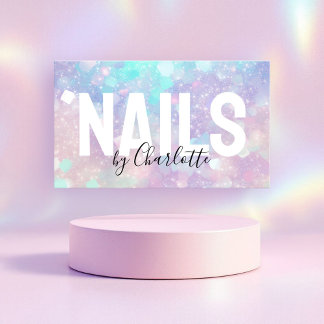 Holographic Glitter Nail Salon QR Code Business Card
