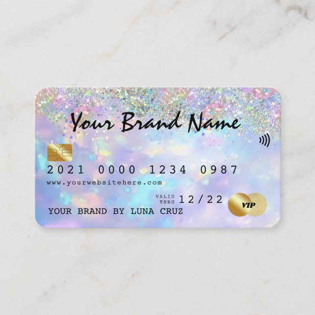 Holographic Glitter Opal Business VIP Credit Card  (Front)