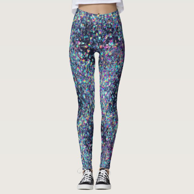 Holographic Glitter Pattern – Iridescent Rainbow  Leggings (Front)