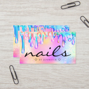 Holographic Glitter Polish Drips Nails Trendy Business Card