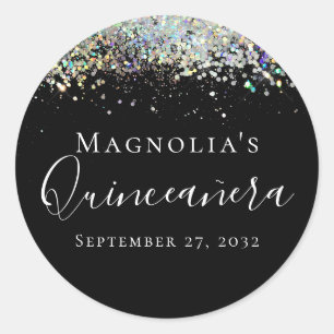Holographic Glitter Quinceañera Classic Round Sticker