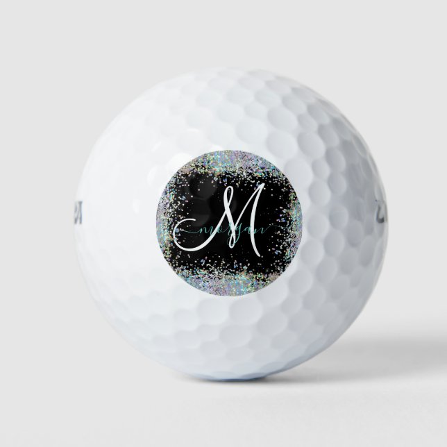 Holographic Glitter Rainbow Pastels Monogram Golf Balls (Front)