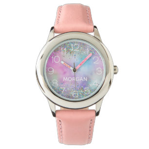 Holographic Glitter Rainbow Pastels Monogram Name Watch