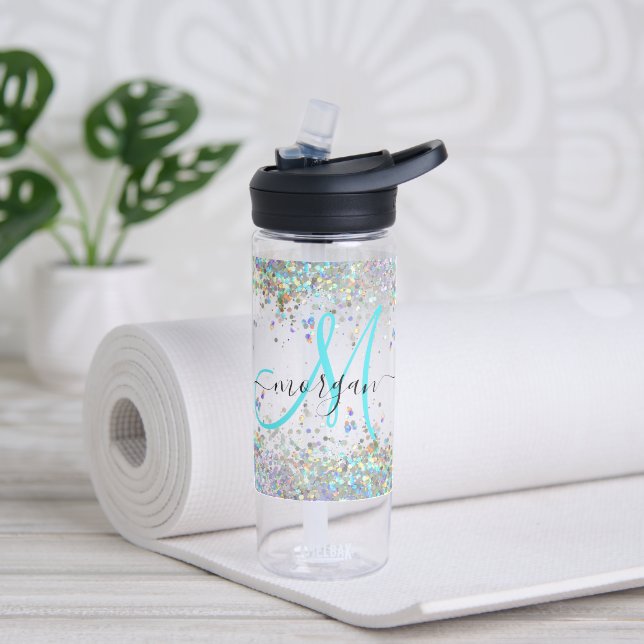 Holographic Glitter Rainbow Pastels Monogram Water Bottle (Yoga)
