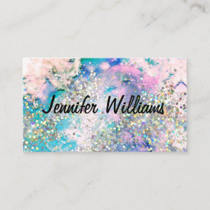 Holographic Glitter Watercolor Ink Elegant Beauty Business Card