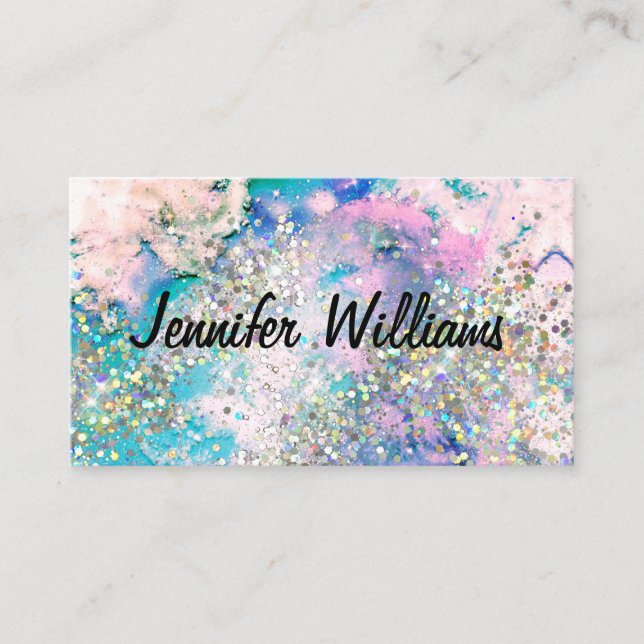 Holographic Glitter Watercolor Ink Elegant Beauty Business Card (Front)