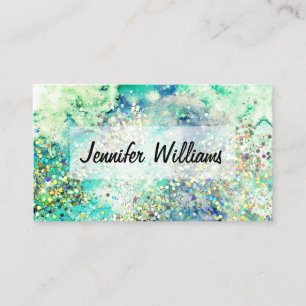 Holographic Glitter Watercolor Ink Elegant Salon B Business Card