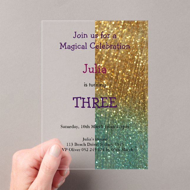 Holographic gold Glitter baby girl birthday  Acrylic Invitations (Insitu (Handheld))
