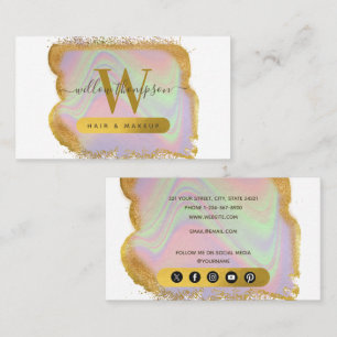 Holographic Gold Glitter Modern Hair & Makeup Business Card