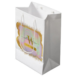Holographic Gold Glitter Modern Hair & Makeup Shop Medium Gift Bag