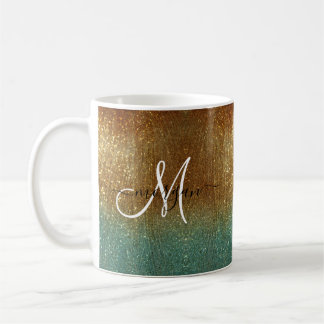 Holographic gold Glitter Monogram Coffee Mug