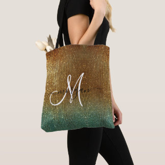 Holographic gold Glitter Monogram Tote Bag