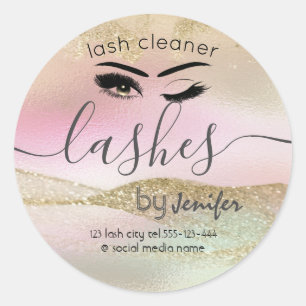 Holographic Gold glittery wink lash cleaner Class Classic Round Sticker