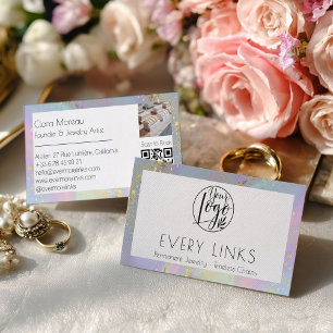 Holographic Gold Marble Permanent Jewelry QR Code Business Card