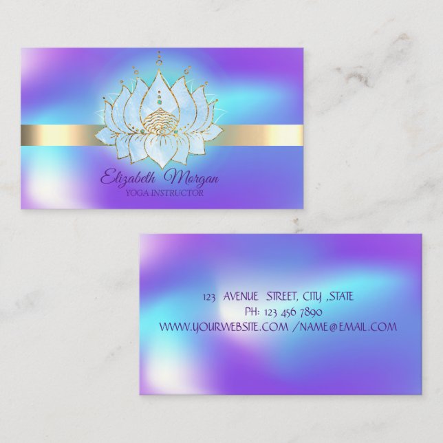 Holographic Gold Stripe,Blue Lotus  Business Card (Front/Back)
