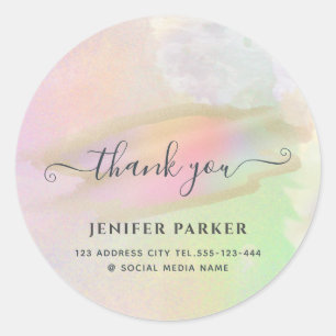 Holographic gold watercolor script thank you classic round sticker