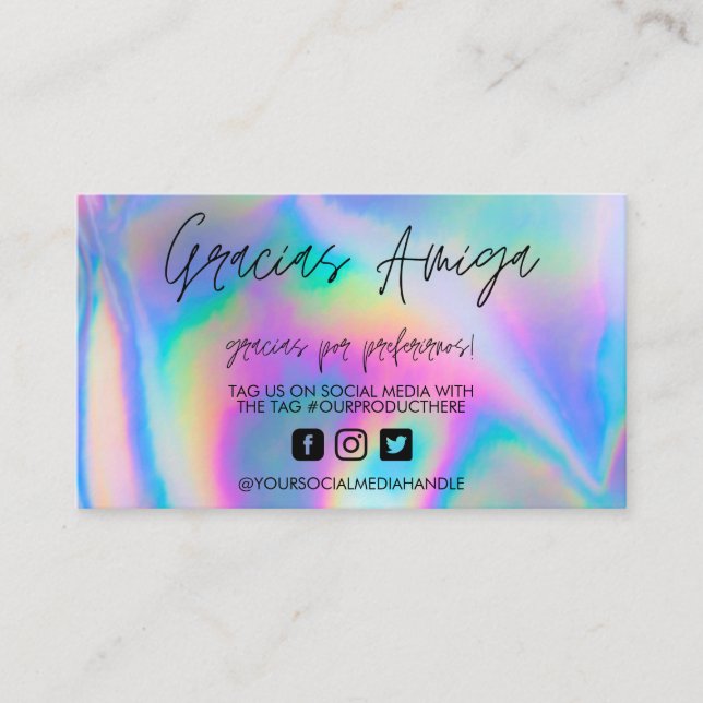 Holographic Gracias Trendy Salon Business Card (Front)