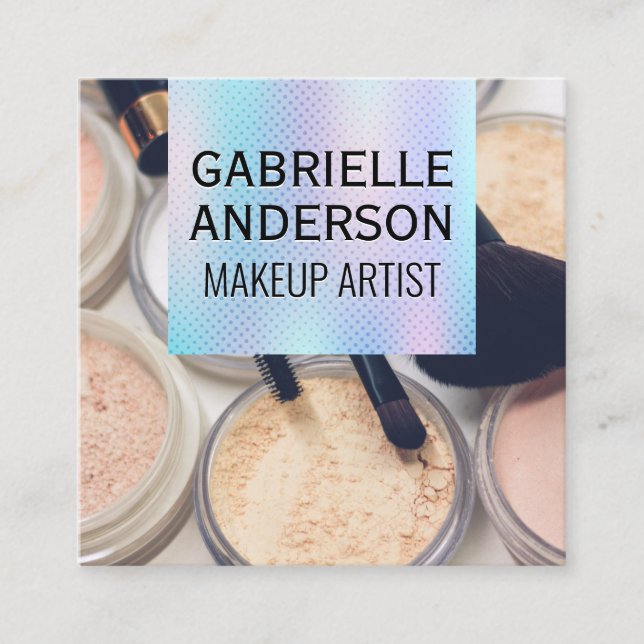 Holographic Gradient | Makeup Palette and Brushes Square Business Card (Front)