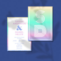 Holographic Gradient Modern Monogram Wedding 